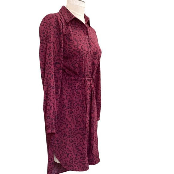 A New Day Shirt Dress S Burgundy & Black Leopard Print #29W - Picture 4 of 8